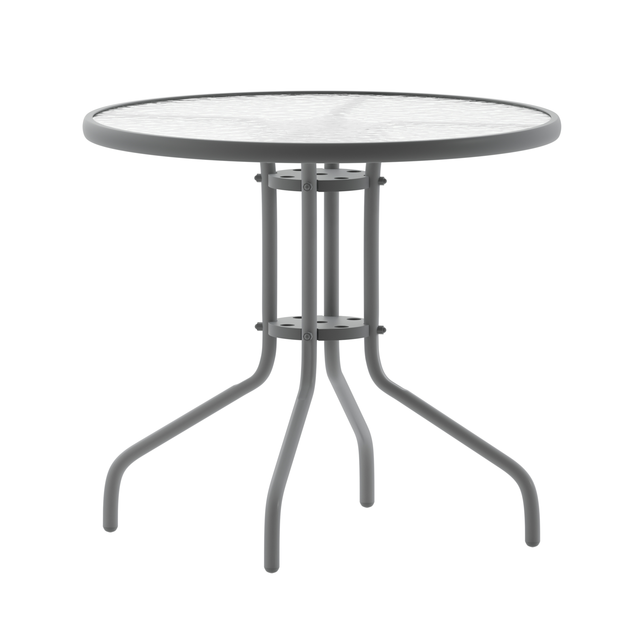 Flash Furniture, 31.5in. Round Tempered Glass Metal Table, Table Shape Round, Primary Color Gray, Height 28 in, Model# TLH0702SV